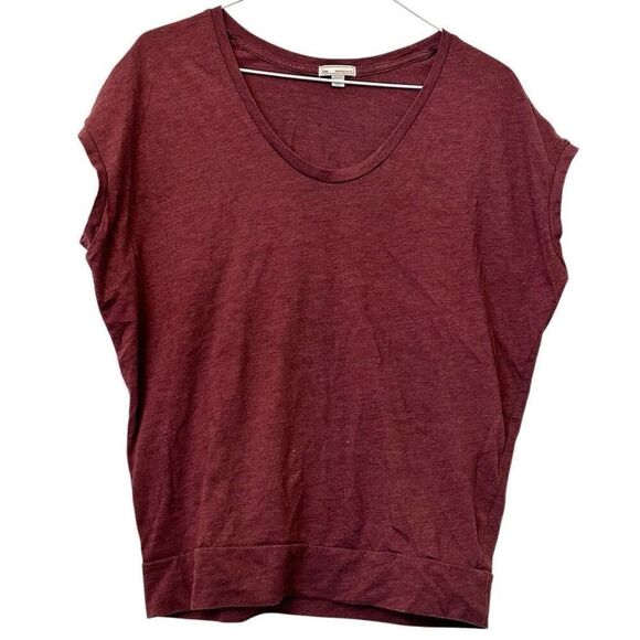 GAP Cotton Blend Short Sleeves V-Neck Drape Pullover Top Red Blouse XS - Picture 1 of 6